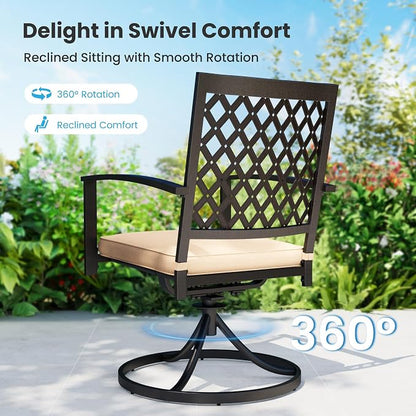 PHI VILLA 9 Pieces Outdoor Dining Set for 8, 57.5" Black Square Metal Table with Umbrella Hole & Swivel Wrought Iron Chairs with Cushions, Large Outside Furniture Set for Patio, Deck, Yard, Porch
