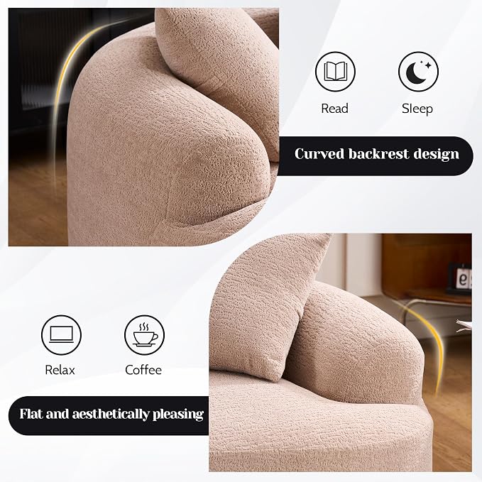 65" Curved Loveseat for Small Spaces,Boneless Loveseat Sofa,Wood Grain Chenille Fabric, No Installation Requirement, Curved Sofa Couch for Apartment,Living Room,Office (Apricot, 65")