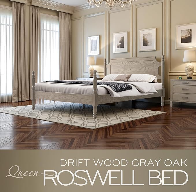 Solid Wood Queen Size Platform Bed Frame with Headboard & Footboard, Metal Legs, 12 Sturdy Slats, Easy Assembly, Anti-Slip & Noise-Free, No Box Spring Needed, Queen Size, Driftwood Gray Oak, ROQ-33