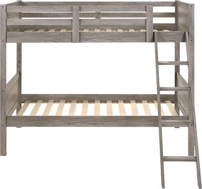 Coaster Home Furnishings Ryder Farmhouse Wood Twin Over Twin Size Bunk Bed Frame with Ladder and Guardrails Fully Slatted Mattress Ready Foundation Weathered Taupe 400818 | Wood Construction