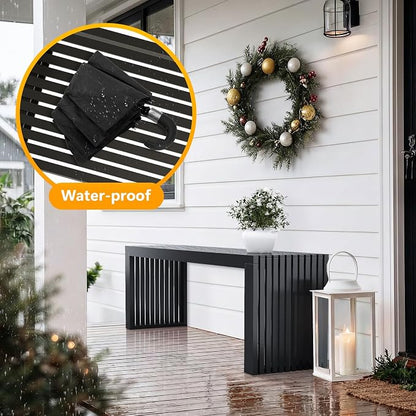 Bamboo Dining Bench, 35'' Slatted Design Entryway Bench, Black | Modern Solid Bamboo Seating Bench for Indoor & Outdoor Use, Ideal for Kitchen, Hallway, Bedroom
