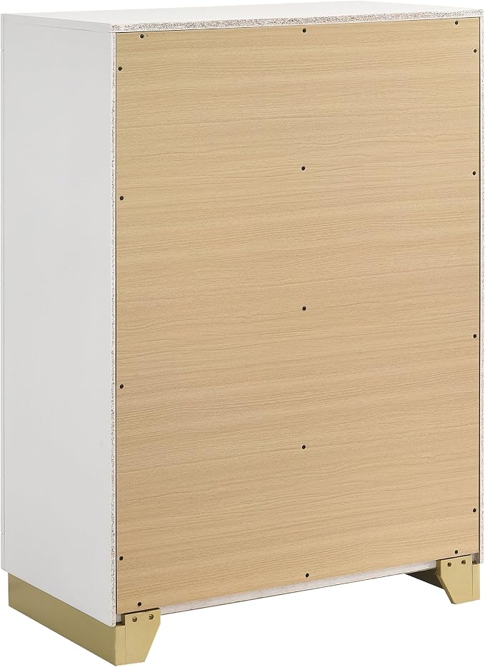 Coaster Home Furnishings Caraway Contemporary 5-Piece Bedroom Set Fabric Upholstered Queen Size LED Panel Bed Frame 55-inch Headboard White 224771Q-S5