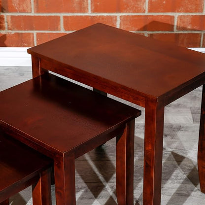 DTY Indoor Living 3-Piece Nesting Tables - Wooden Table Set of 3 for Living Room - Stackable Tables with Sleek Cherry Finish for Stylish and Space-Saving Home Furniture