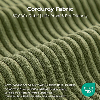 LIKIMIO FlipNest Convertible Sleeper Sofa Bed Floor Sofa 3-in-1 No Assembly, Foldable Mattress with Corduroy Upholstery Olive Green, Lounge Loveseat Couch for Living Room Studio Guest Room