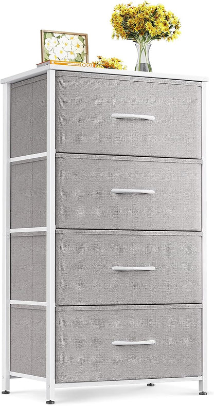 ODK Dresser for Bedroom with 4 Storage Drawers, Small Dresser Chest of Fabric Drawers with Sturdy Steel Frame, Wood Top, Light Grey