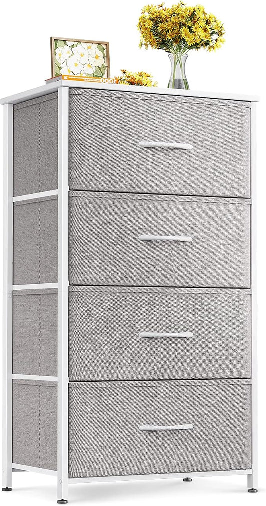 ODK Dresser for Bedroom with 4 Storage Drawers, Small Dresser Chest of Fabric Drawers with Sturdy Steel Frame, Wood Top, Light Grey