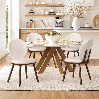 LUE BONA Dining Chairs Set of 6, Upholstered Fabric Chairs with Dual-Spine Backrest, Kitchen Chairs with Solid Wood Legs and Ergonomic Curved Seat, Easy Assembly for Kitchen Dining Room, White