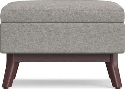 SIMPLIHOME Owen Coffee Table Storage Ottoman - 34" Wide x 19" High Upholstered Woven Fabric Rectangular Lift-Top Ottoman in Cloud Grey, Mid-Century Modern Bench for Living Room with Tapered Legs