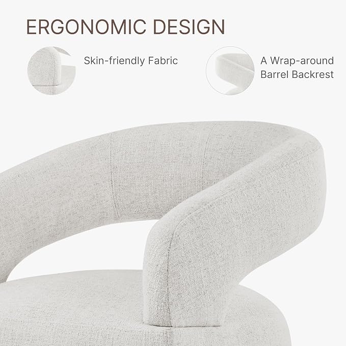 KISLOT Upholstered Dining Chairs Set of 4, Modern Rolling Dining Chairs with Hidden Casters, Arm Kitchen Chairs with Linen Look Fabric, Padded Barrel Chairs for Dining Room, Kitchen, Bedroom, Beige