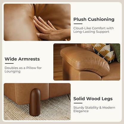 SITJOY Large Cloud Couch, 106" Wide 5 Seater V Shape, Faux Leather in Brown | Pet-Friendly Scratch-Resistant Leather Sectional Sofas for Living Room, Deep Seat Wide Couch with Chaise, Storage Ottoman