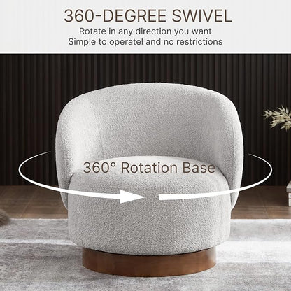KISLOT Swivel Accent Chair Round Barrel Armchair Upholstered Performance Fabric for Living Room Bedroom Waitingroom,1 Box,Light Grey