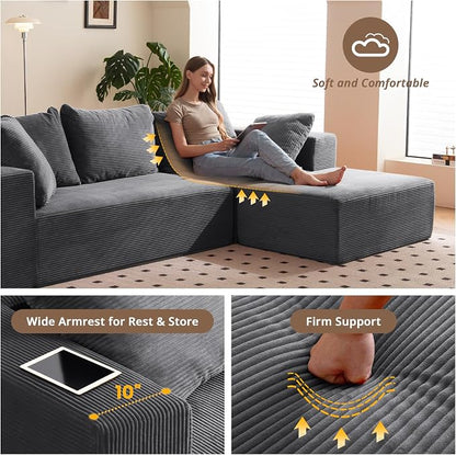 Modular Sectional Sofa Modern 108" L Shaped Boneless Cloud Couch with Deep Seat,Sectional Couch for Living Room Bedroom Apartments Dorms,No Assembly Required Ships in a Box, Dark Grey