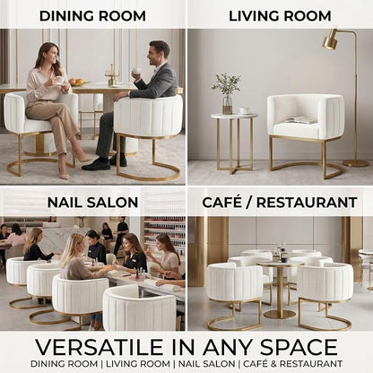 Hyfirm Beige and Gold Barrel Dining Chairs Set of 2, Modern Velvet Upholstered Accent Chairs with Curved Back for Kitchen Island, Luxury Comfort Seating Cantilever Metal Frame