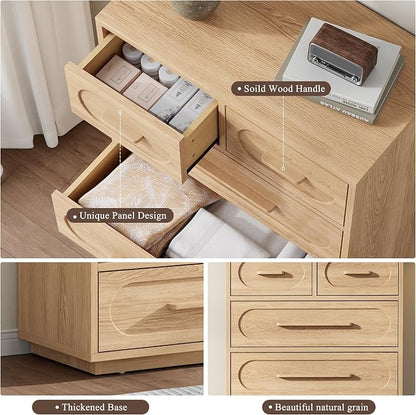 6 Drawer Dresser for Bedroom, 44" Tall Modern Chest of Drawers with Solid Wood Handle, Large Wood Storage Dresser Organizer for Bedroom, Living Room, Natural Oak