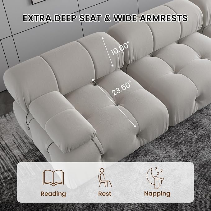 Modern Velvet Sectional Sofa, U Shape Minimalist Modular 6-Seater Couch with 2-Ottomans for Living Room Office Apartment (138in/Beige)