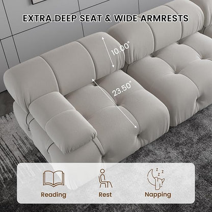 Modern Velvet Sectional Sofa, U Shape Minimalist Modular 6-Seater Couch with 2-Ottomans for Living Room Office Apartment (138in/Beige)