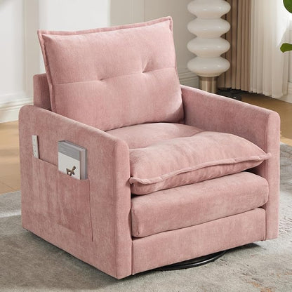 Swivel Accent Chair, Modern Swivel Barrel Chair for Living Room, 360 Degree Comfy Square Accent Barrel Chair, Upholstered Sofa Armchair for Bedroom,Reading, Chenille, Pink