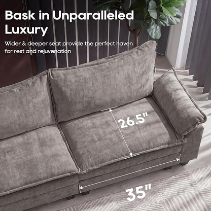 URRED Oversized Modular Sectional Sofa, 87" L Shaped Modern Comfy Cloud Couch with Movable Ottoman & Pillows, Deep Seat Couches for Living Room, Bedroom or Apartment (Chenille Gray, 87" L Shaped)