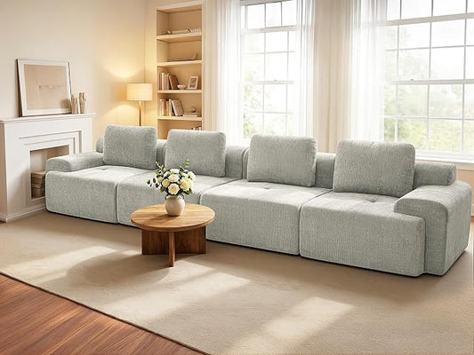 159" Oversized Boneless Couch, Comfort Cloud Sectional Couches for Living Room, Modular Sofa High Back & Extra Deep Seat, No Assembly, Soft Chenille Fabric (Light Grey, 159 inch-（4+0）)