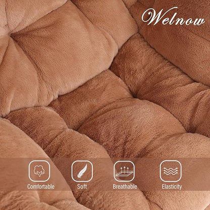 Welnow Lazy Chair with Ottoman, Modern Accent Chair with Armrests and a Side Pocket, Leisure Sofa Armchair, Reading Armchair with Footrest for Small Space, Plush Brown