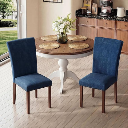 MALOL Dining Chairs Set of 4, High Back Dining Chair with Wood Legs and Nailhead Trim, Modern Padded Kitchen Room Chairs for Dining Room/Restaurant, Dark Blue