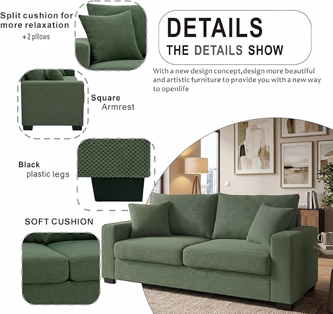 Ball & Cast 69" Loveseat Sofa, Modern Love Seat Couches for Living Room,Upholstered 2 Seater Small Couch with Throw Pillows for Bedroom,Apartment,Office,Easy Assembly,Dark Green