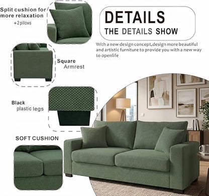 Ball & Cast 69" Loveseat Sofa, Modern Love Seat Couches for Living Room,Upholstered 2 Seater Small Couch with Throw Pillows for Bedroom,Apartment,Office,Easy Assembly,Dark Green