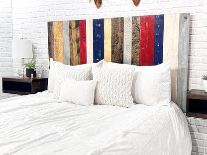 Barn Walls Americana Mix Signature Design, Multicolored Solid Wood Headboard, Floating Panels, Wall Mount, Adjustable Height, California King Size