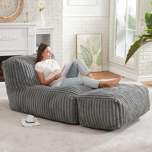 Hobestluk Giant Memory Foam Bean Bag Chairs Sofa for Adults (Grey,Large) | Soft Fabric,Ergonomic Back Support,Lightweight,Easy Clean,No Assembly,Wear-resisting,For Livingroom Guest room,Well-looking