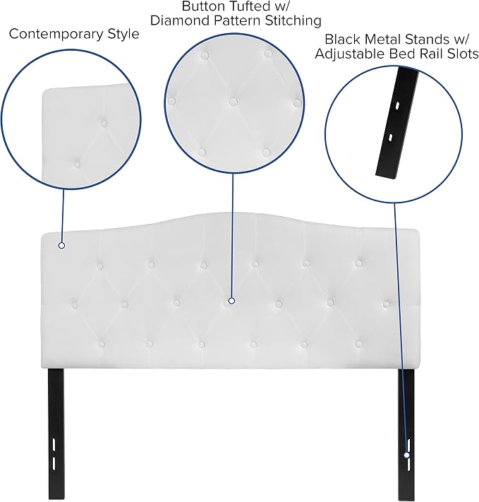EMMA + OLIVER Tufted Upholstered Full Size Headboard in White Fabric