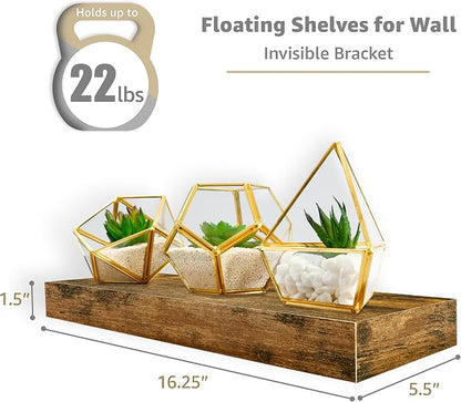 Sorbus Floating Shelves for Wall – 16 Inch Floating Shelf for Kitchen, Bedroom, Living Room, Bathroom, Home & Wall Decor - Mounted Bathroom Shelves with Invisible Brackets (Rustic Brown, 5 Pack)
