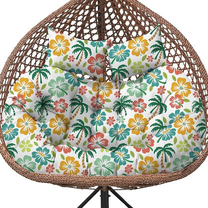 Double Egg Chair Cushion Replacement Waterproof for Outdoor Patio Hanging Basket Egg Couch, 59x43-Inch Thickened Cotton Large Double Eggs Swing Chair Cushions, Green Coconut Tree1#