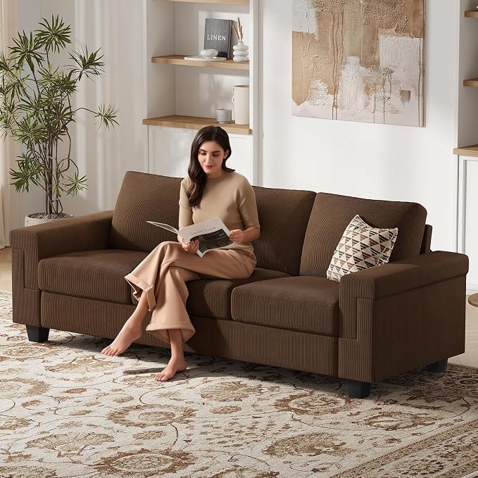 COPIAE 3 Seater Sofa Couch with Deep Seat, 90" Modern Upholstered Sofa with Armrests, Easy Installation, Comfy Couches for Living Room, Apartment,Dark Gray