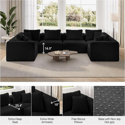 Novilla 141" Modular Sectional Sofa, Modern Cloud Sectional Couch with Smarts Coil® Support, U-Shape Upholstered Boneless Couch for Living Room Apartments Bedroom, No Assembly Required (6 Seat)