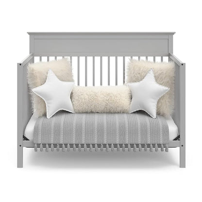 Storkcraft Carmel 5-in-1 Convertible Crib - GREENGUARD Gold Certified, Converts to Toddler Bed & Full-Size Bed, Fits Standard Full-Size Crib Mattress, 4 Adjustable Mattress Heights (Pebble Gray)