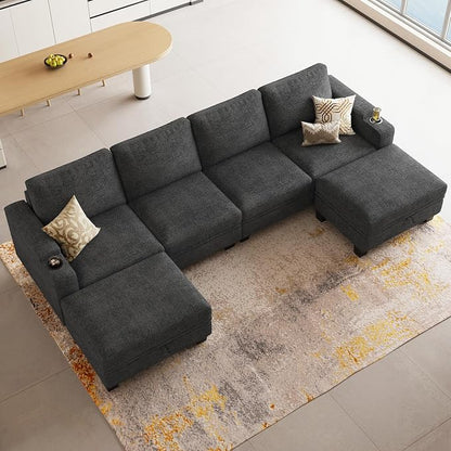 Belffin Modular Sectional Sofa Convertible U Shaped Couch with Storage Sectional Couches with Chaise for Living Room Dark Grey