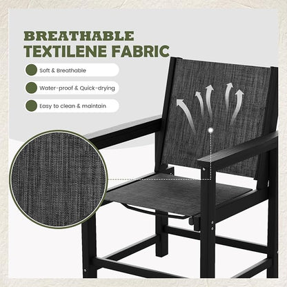 UDPATIO HDPE Dining Chair Set of 2, Heavy Duty Extra-Wide Outdoor Chairs with 360 lb Load Capacity, Easy to Assembly, All-Weather Seating for Patio, Pool, Garden, Backyard,Light-Black