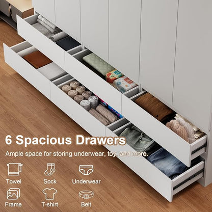 Mekminop White Armoire Wardrobe Closet with Large Capacity, 78.74" Tall Bedroom Armoire, Wooden Wardrobe Cabinet with 2 Drawers, Storage Shelves and Hanging Rod (3)