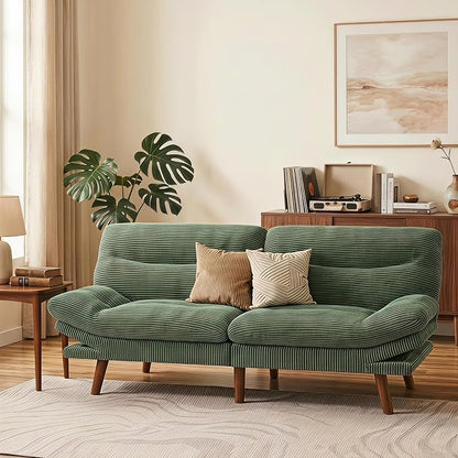 Marsail 75" Futon Sofa Bed, Futon Couch with Adjustable Backrest & Armrests, Convertible Sleeper Sofa Bed for Apartment, Living Room, Office, Corduroy Loveseat, Olive Green