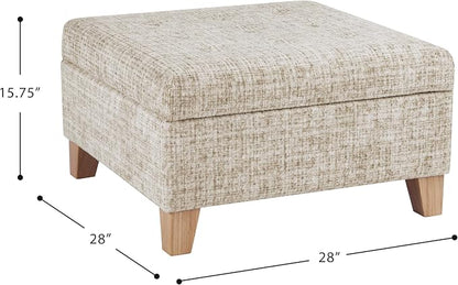 HomePop Camden Button Tufted 28" Storage Ottoman - Cream Textural Woven
