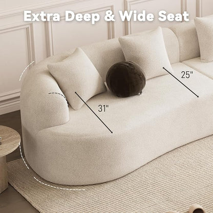 131" Curved Modular Sectional Sofa for Living Room, Modern Chenille Oversized Cloud Couch Sofa, Luxury Plush Extra Deep 4-Seater Boucle Couch for Apartment‌‌, No Assembly Required, Cream White