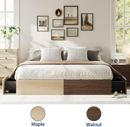GarveeHome California King Wood Platform Bed Frame with 2 Storage Drawers, Wooden Bed Frame Without Headboard, Wood Slat Support, No Box Spring Needed, Easy Assembly
