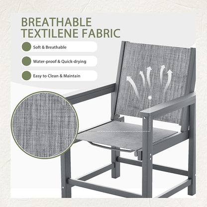UDPATIO HDPE Patio Dining Chairs Set of 2 with Teslin Fabric Heavy Duty Outdoor Chairs All-Weather Resistant Seating for Poolside, Deck, Garden, Backyard, Light-Grey