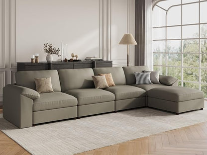 EASE MOOSE Oversized Modular Sectional Sofa,Leather Sectional Couch with Deep Seat,Extra Large L Shaped Couch,Modern Comfy Scratch Resistant Faux Leather Material Sofa,Light Grey