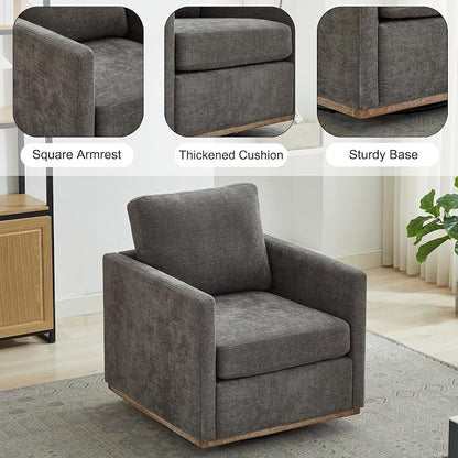 Swivel Accent Chair Set of 2, 360 Degree Square Swivel Barrel Chair for Living Room, Mid Century Modern Upholstered Accent Chair,Comfy Barrel Armchairs for Bedroom,Chenille, Charcoal Black
