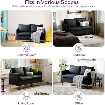 TYBOATLE Faux Leather Small Couches for Small Spaces, Comfy Modern Upholstered Black Love Seat for Bedroom, 2 Seater Mini Couch for Apartment, Dorm, Office