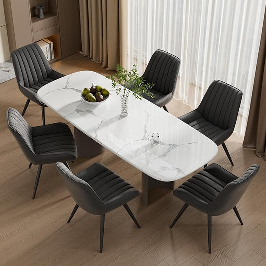Mid Century Modern Dining Chairs Set of 6, Soft Cushion Upholstered Fabric Kitchen Chairs, Black