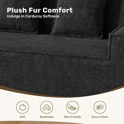 Luxanimarion 77'' Modern Small Loveseat, No Assembly Required Cloud Sofa Cloud Sofa Boneless Couches with 2 pcs Pillows for Living Room, Apartment(Polar Fleece-Black)