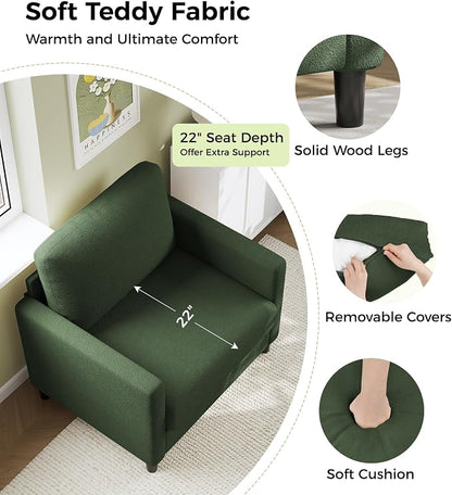 Welzona Sofa Reading Chair,33" Accent Chair for Bedroom, Tool-Free Setup Living Room Accent Chairs, Comfy Arm Chairs Living Room, All-Wood Reading Nook, Green