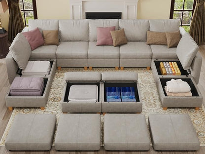 EASE MOOSE Faux Leather Sectional Modular Sofa with Storage,Faux Leather Modular Couch Convertible Sectional Couch,WHITESAND